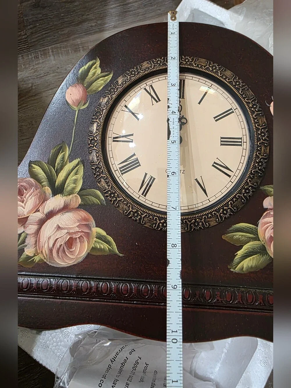 New Vintage Hand-Painted Pink Rose Mantel Clock - Quartz Wall Decor